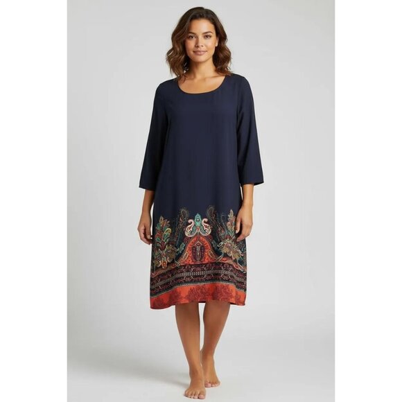 BeBop Dresses & Skirts - Bebop Women's Navy Blue/Multicolor 3/4 Sleeve Paisley Print Shift Dress Sz Large